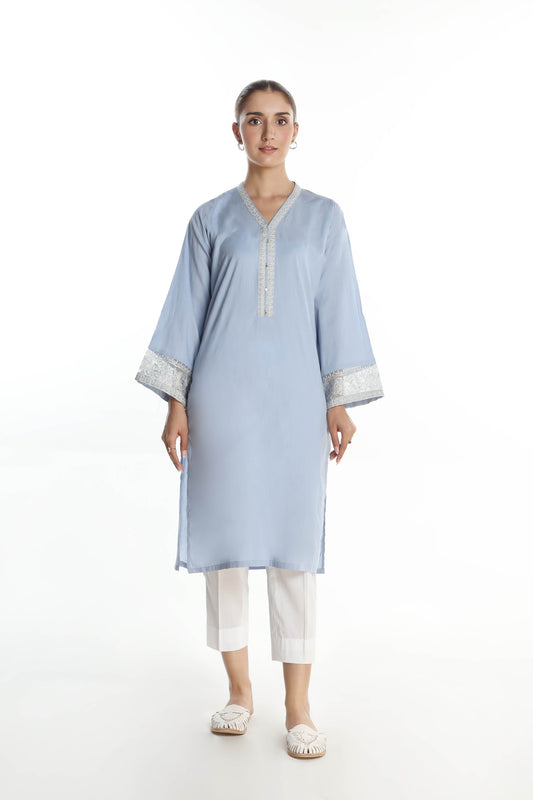 Fresh Article; Chinyere Sky Blue Embroidered Shirt